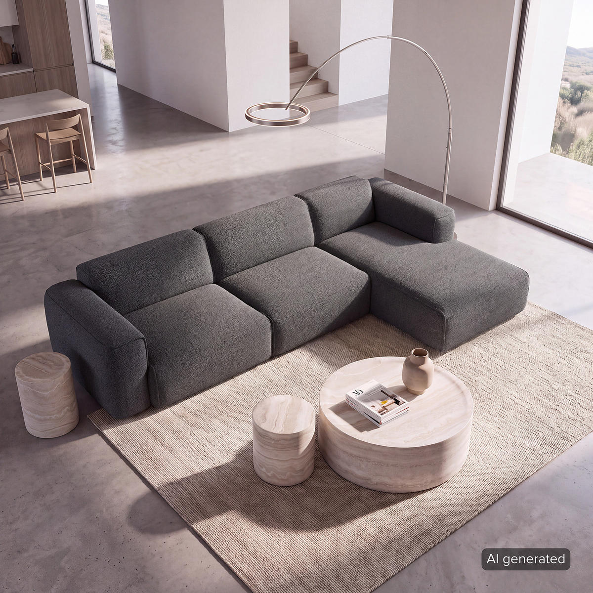 3-SITZER ECKSOFA mit Longchair - Anthrazit/Schwarz, Kunststoff/Textil (317/173cm) - home24
