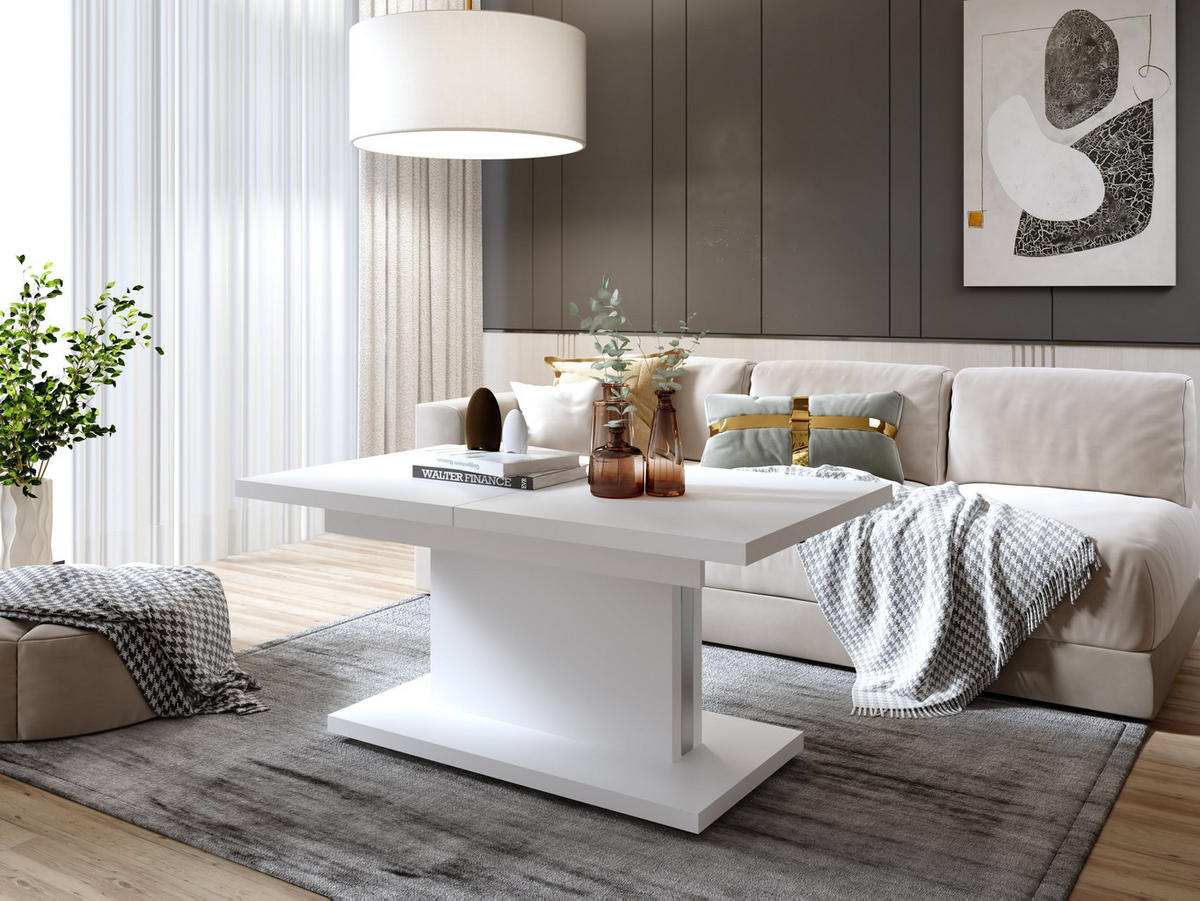 COUCHTISCH rechteckig Weiß matt höhenverstellbar ausziehbar - Weiß, Holzwerkstoff (70/120/56cm) - designimpex