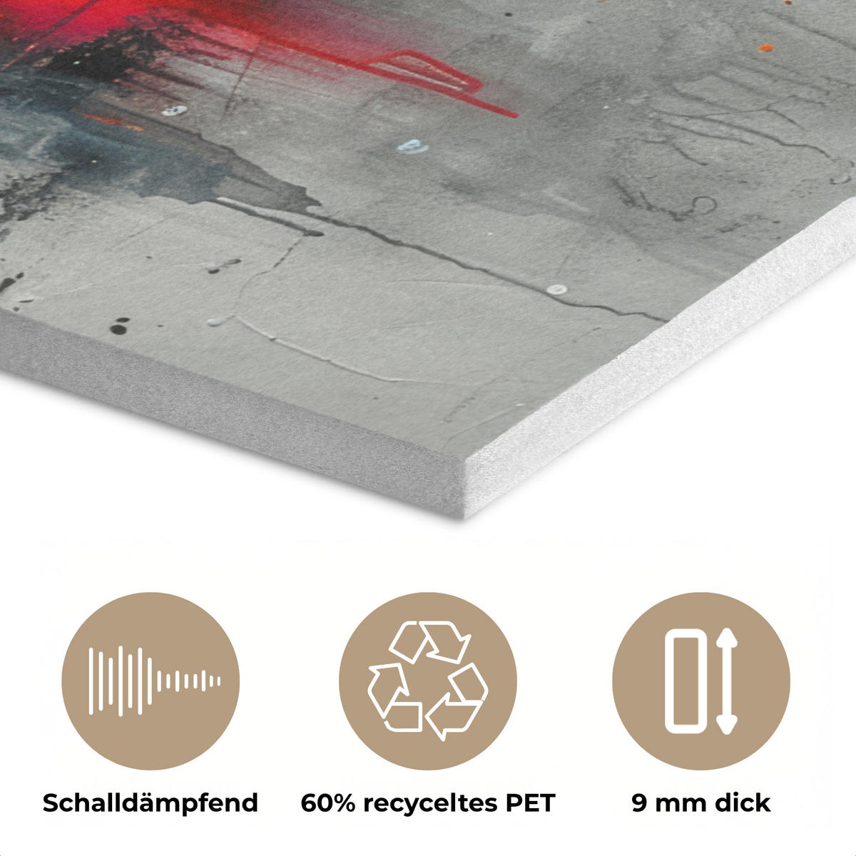 AKUSTIKPANEEL Moderne Kunst - Orange - Grau - Abstrakt 60x80 cm - Hellgrau, Textil (60/0.9/80cm) - MuchoWow