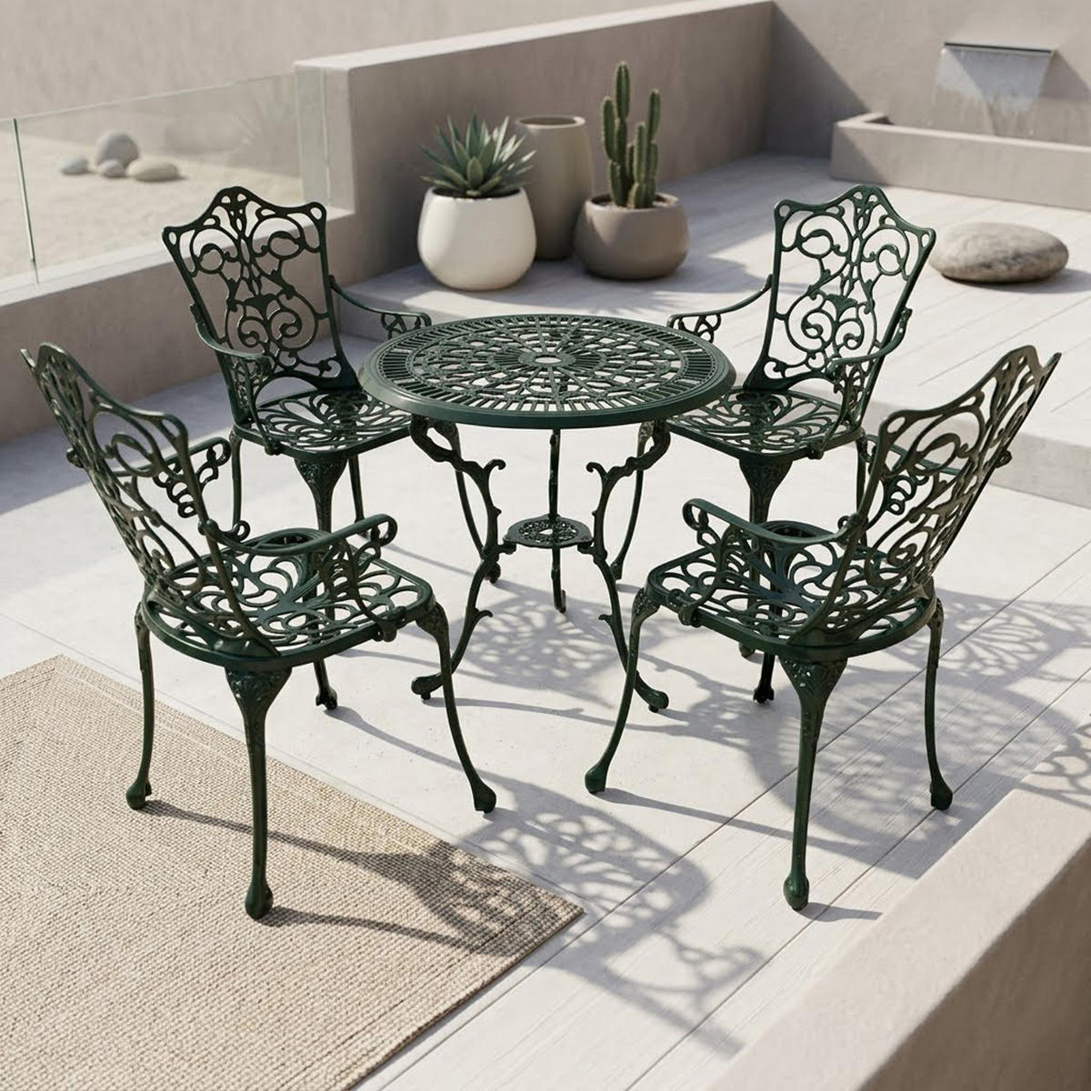 BISTROSET Boulder - Jugendstil - 5-teilig, Aluguss antik dunkelgrün - Grün, Metall - TPFGarden