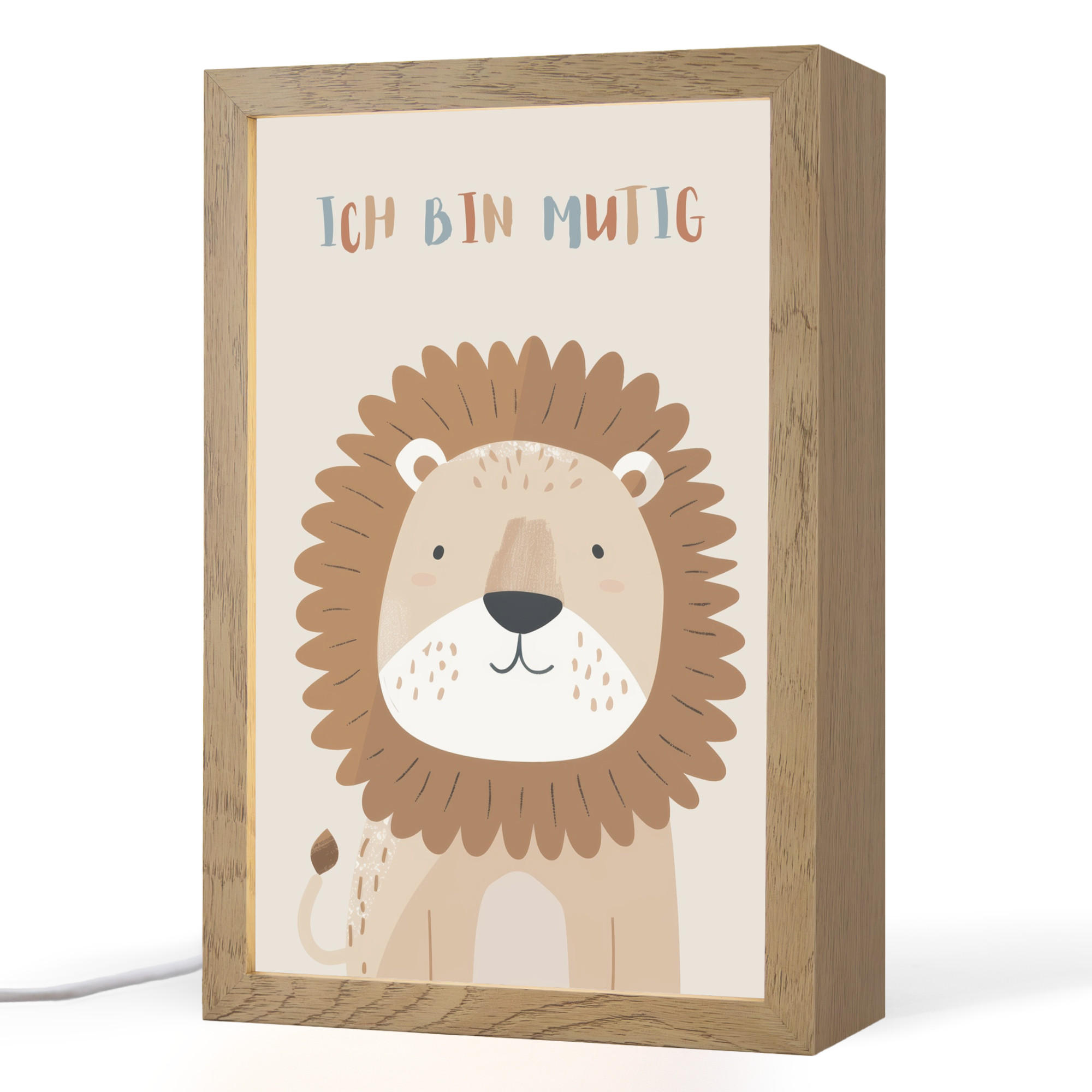 NACHTTISCHLAMPE Löwe - Beige - Tier - Mutig - Zitat 20x30 cm - Beige, Holzwerkstoff (8/20/30cm)