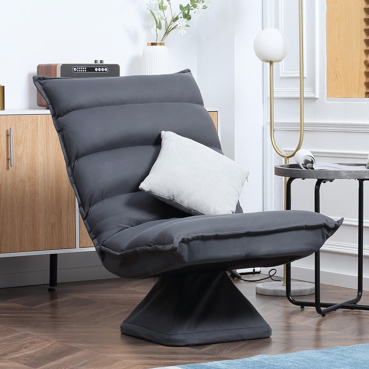 BODENSOFA Bodenstuhl mit 360° drehbarem Sockel Meditationsstuhl Dunkelgrau - Dunkelgrau, Metall (70/95/62cm) - HOMCOM