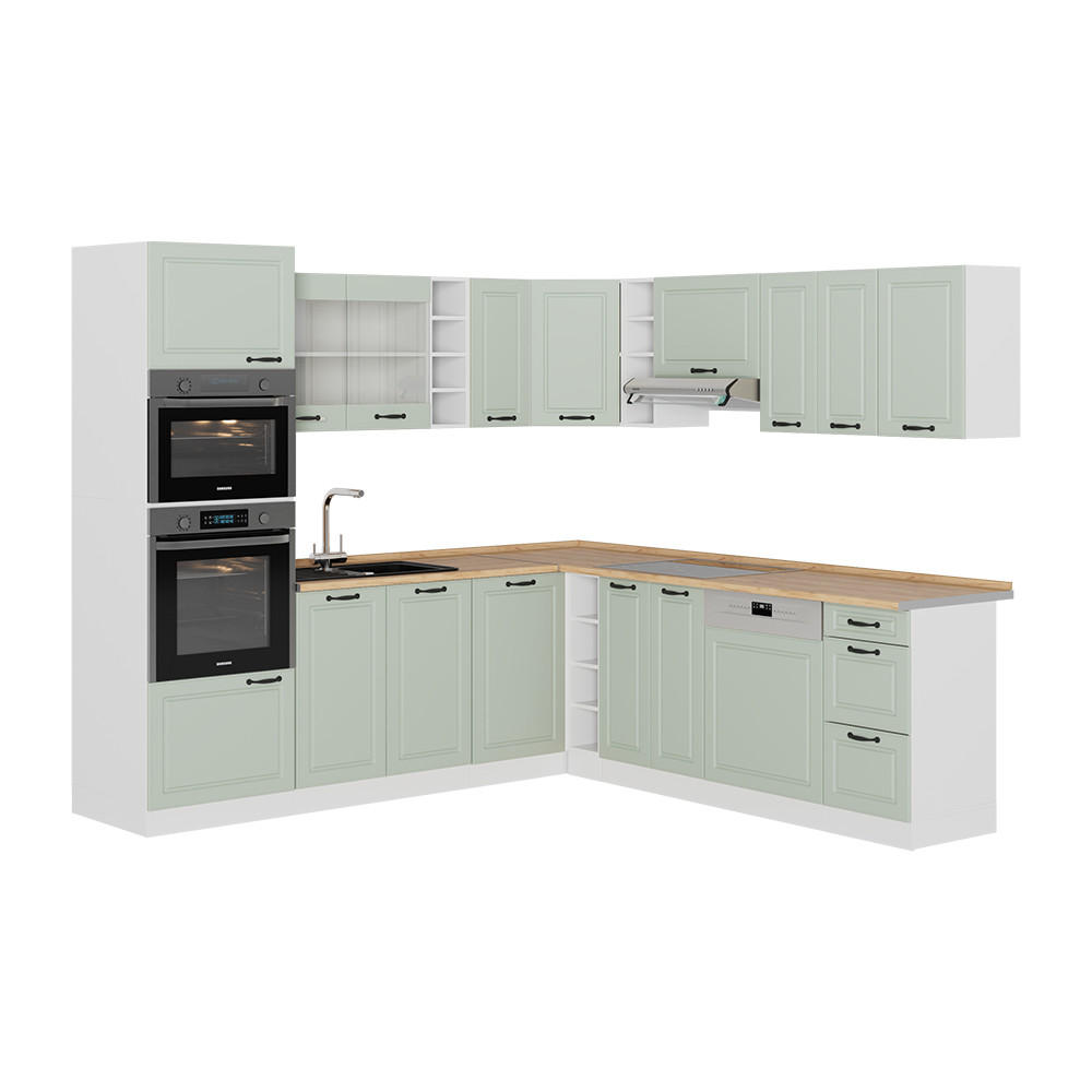 ECKKÜCHE R-Line, Mint Landhaus/Weiß, 247 x 237 cm - Weiß/Grün, Holzwerkstoff (247/206.8/60cm) - Vicco