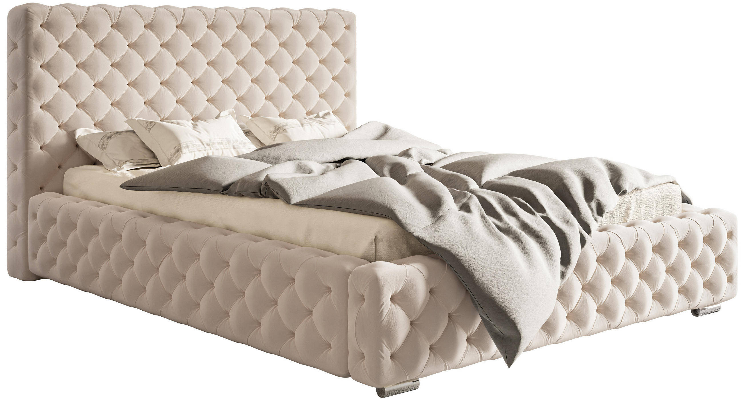 POLSTERBETT 140x200 mit Bettkasten Adonis, Glamour, Beige - Beige, Holz/Textil (140/200cm) - Emporius