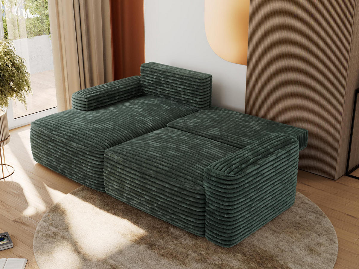 ECKSOFA BELLUNO L Grün Cord - Links - Schwarz/Grün, Textil (144/233cm) - MKS