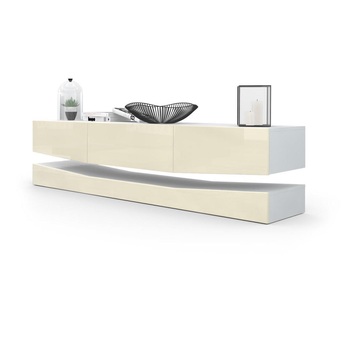 LOWBOARD City Fronten in Creme Hochglanz - Creme, Holzwerkstoff (178/48/39cm) - Vladon