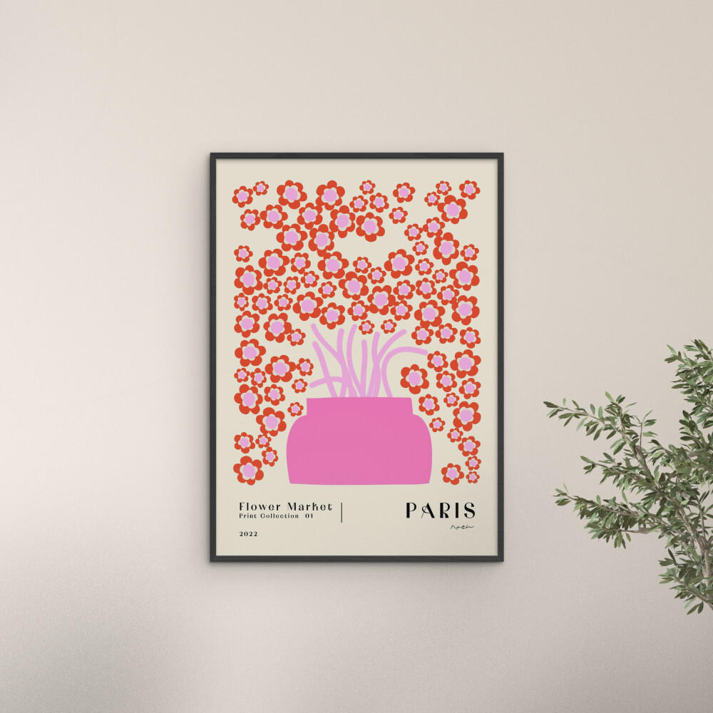 POSTER mit Rahmen NKTN - Flower Market Paris - Pink/Schwarz, Holz/Papier (50/70cm) - Poster&Frame