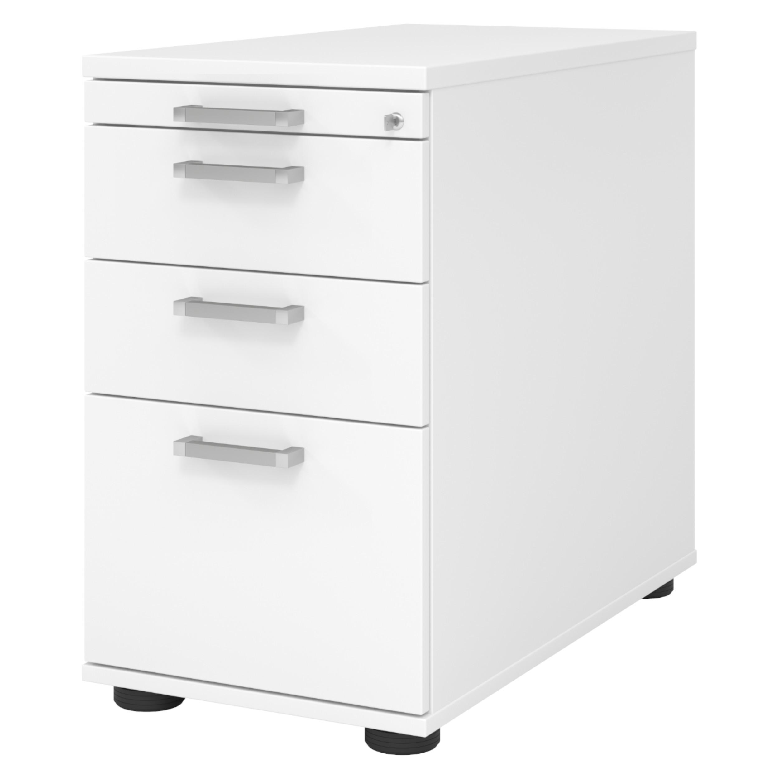 STANDCONTAINER - mit Hängeregistratur 80/42,8/72 cm in Weiß Chromgriff (Metall) - Weiß, Holzwerkstoff (42.8/72/80cm) - bümö