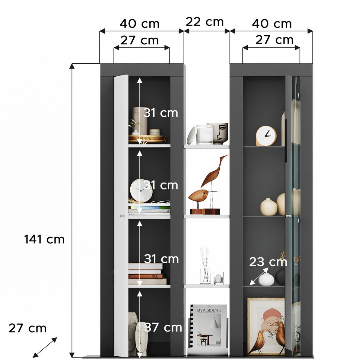 AUFSATZVITRINE Orion athrazit grau - Weiß, Holzwerkstoff (102/141/27cm) - Xonox