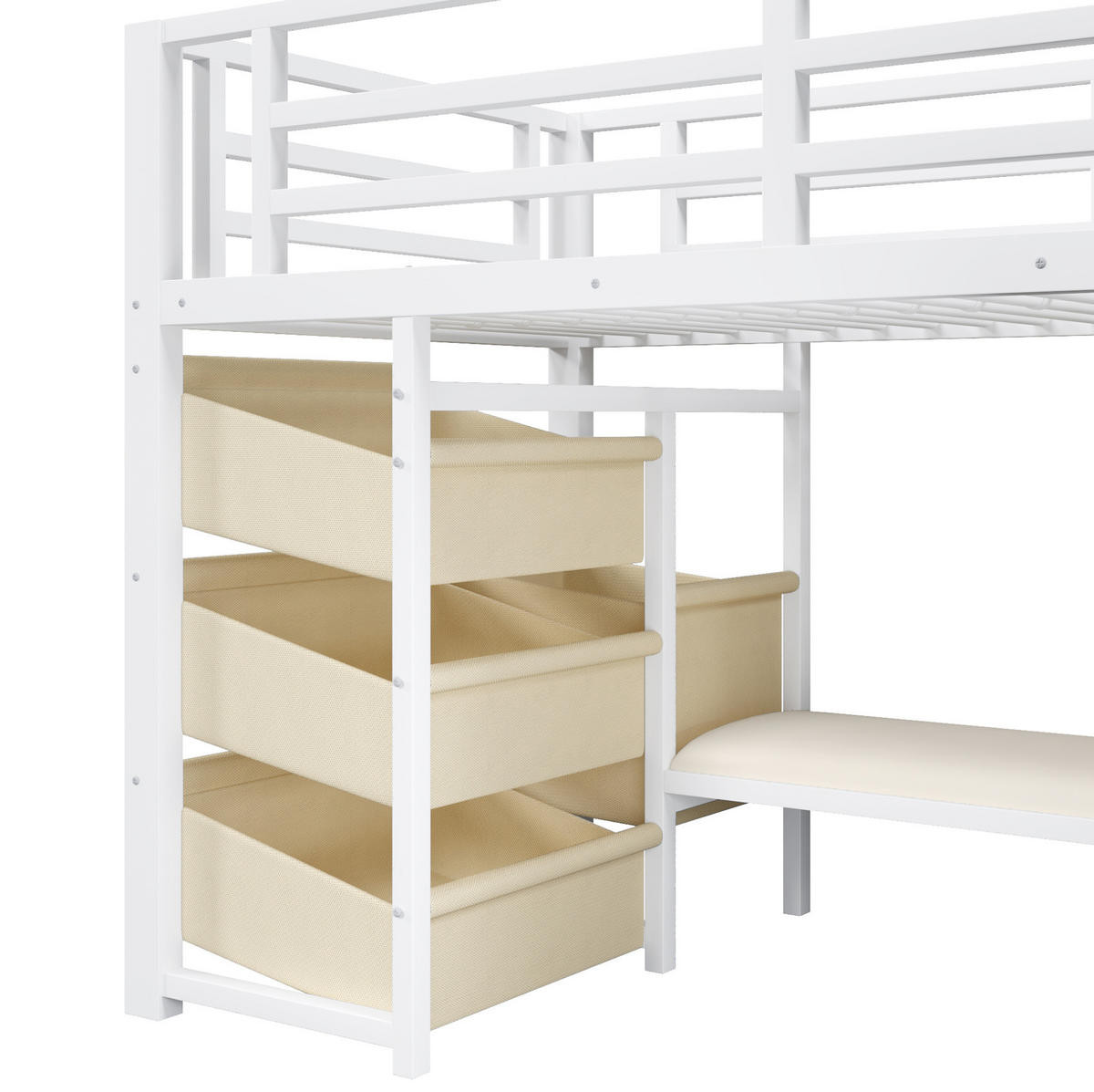 HALBHOHES Metallbett 90x200 cm Weiß mit LED-Beleuchtung, Sitzkissen und Stauraum - Weiß, Metall (90/200cm) - IVMEU