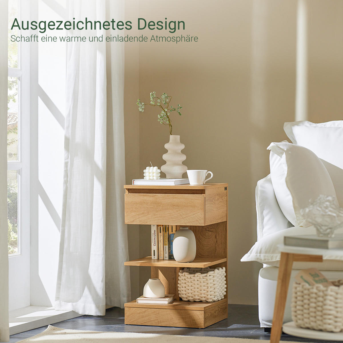 NACHTTISCH Natur - Naturfarben, Holzwerkstoff (39/39/65cm) - SoBuy