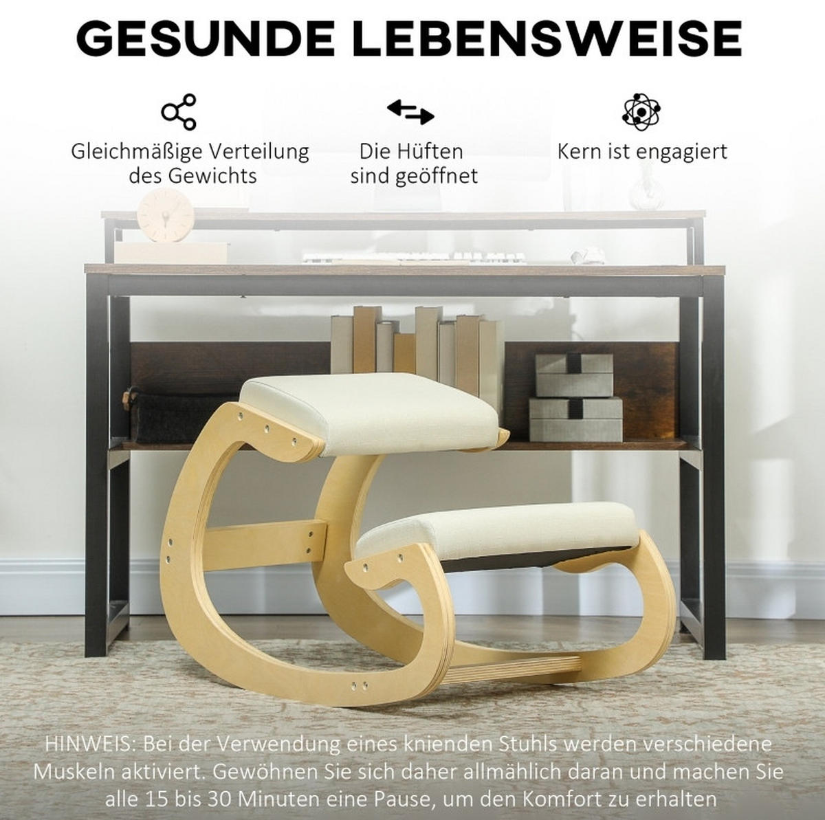 KNIEHOCKER in Cremeweiß 85x55x55 cm mit Schaukelfunktion - Creme, Holz (55/55/85cm) - IVMEU