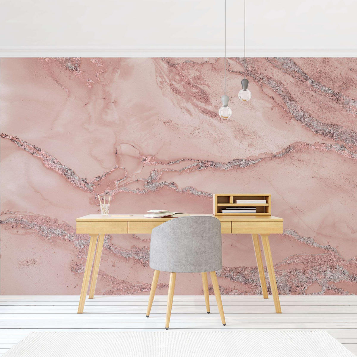 FOTOTAPETE Farbexperimente Marmor Rose und Glitzer 336/225 cm - Rosa, Papier (336/225cm) - Bilderwelten