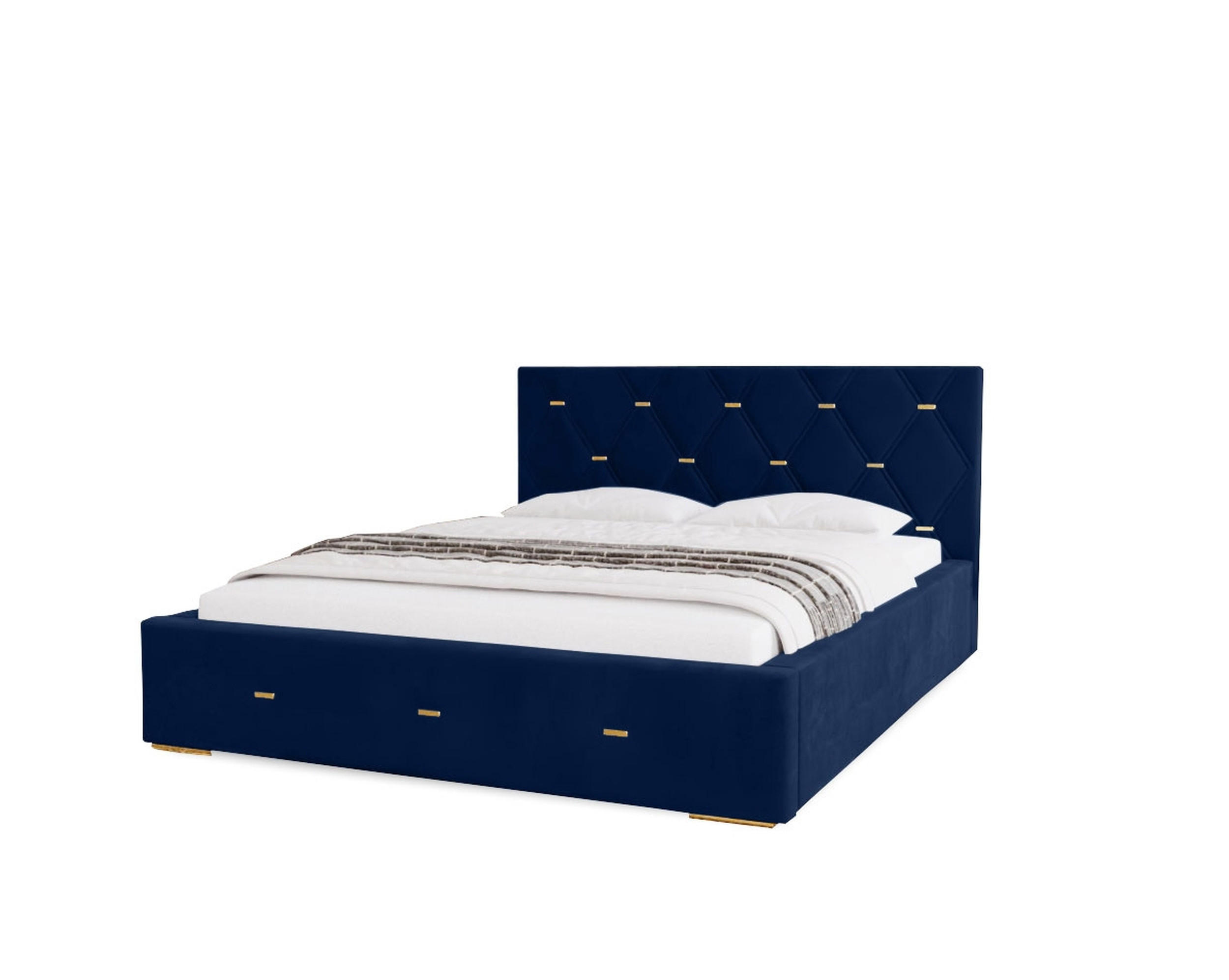 POLSTERBETT Golden Premium 160x200 cm, Doppelbett mit Bettkasten und Lattenrost aus Holz, Velourstoff: Blau - Dunkelblau, Holz/Textil (160/200cm) - Marpur