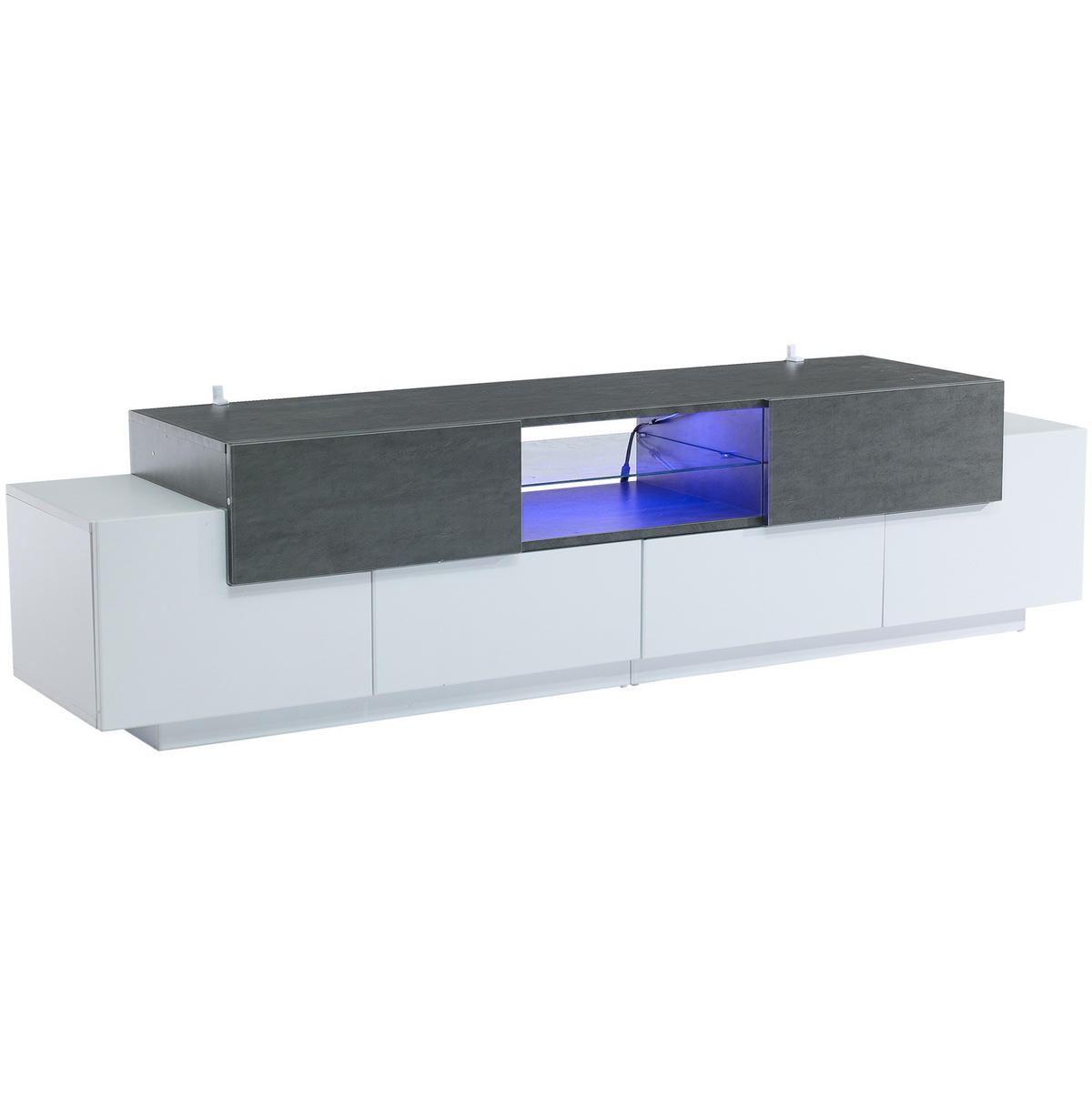 LOWBOARD 180/40/45 cm aus Spanplatte mit LED-Beleuchtung und Glasablagen Weiß/Grau - Weiß, Holzwerkstoff (180/45/40cm) - Modenvie