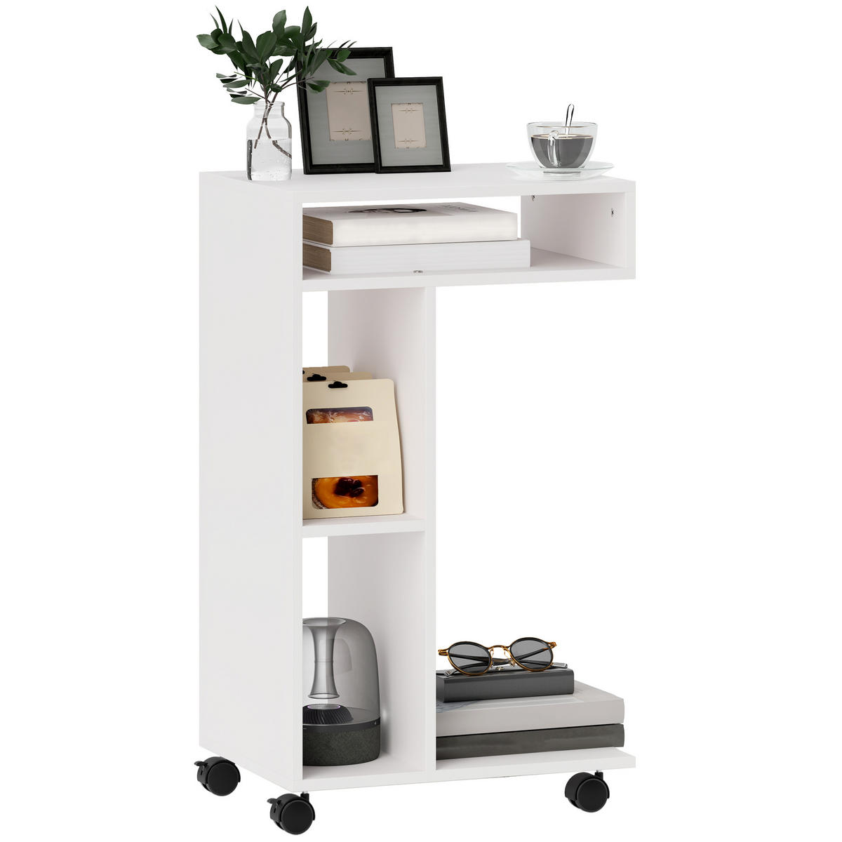 BEISTELLTISCH DE-15772 C-Form mit Rollen Weiß - Weiß, Holzwerkstoff (40/30/69cm) - ComfortXL