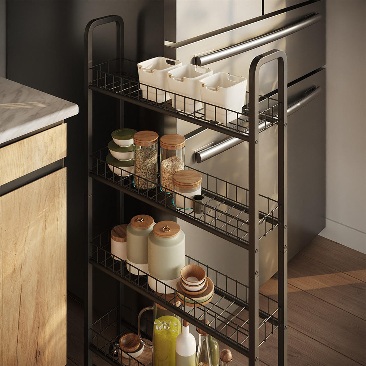 ROLLREGAL Rolivo Schwarz 58 x 15 cm mit 4 Fächern - Schwarz, Metall (58/103.5/15cm) - Vicco