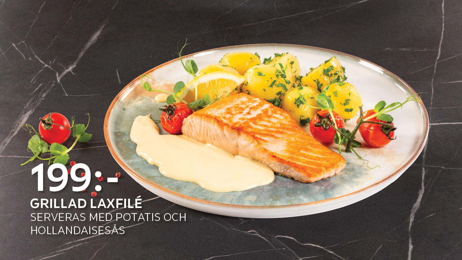 Grillad laxfilé Serveras med potatis och hollandaisesås