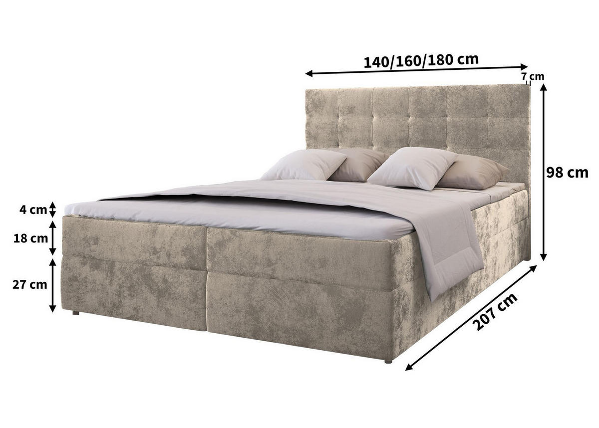 BOXBETT GLOS K 180x200 cm mit Matratze und Topper - Beige - Beige, Holz (180/200cm) - MASSENO