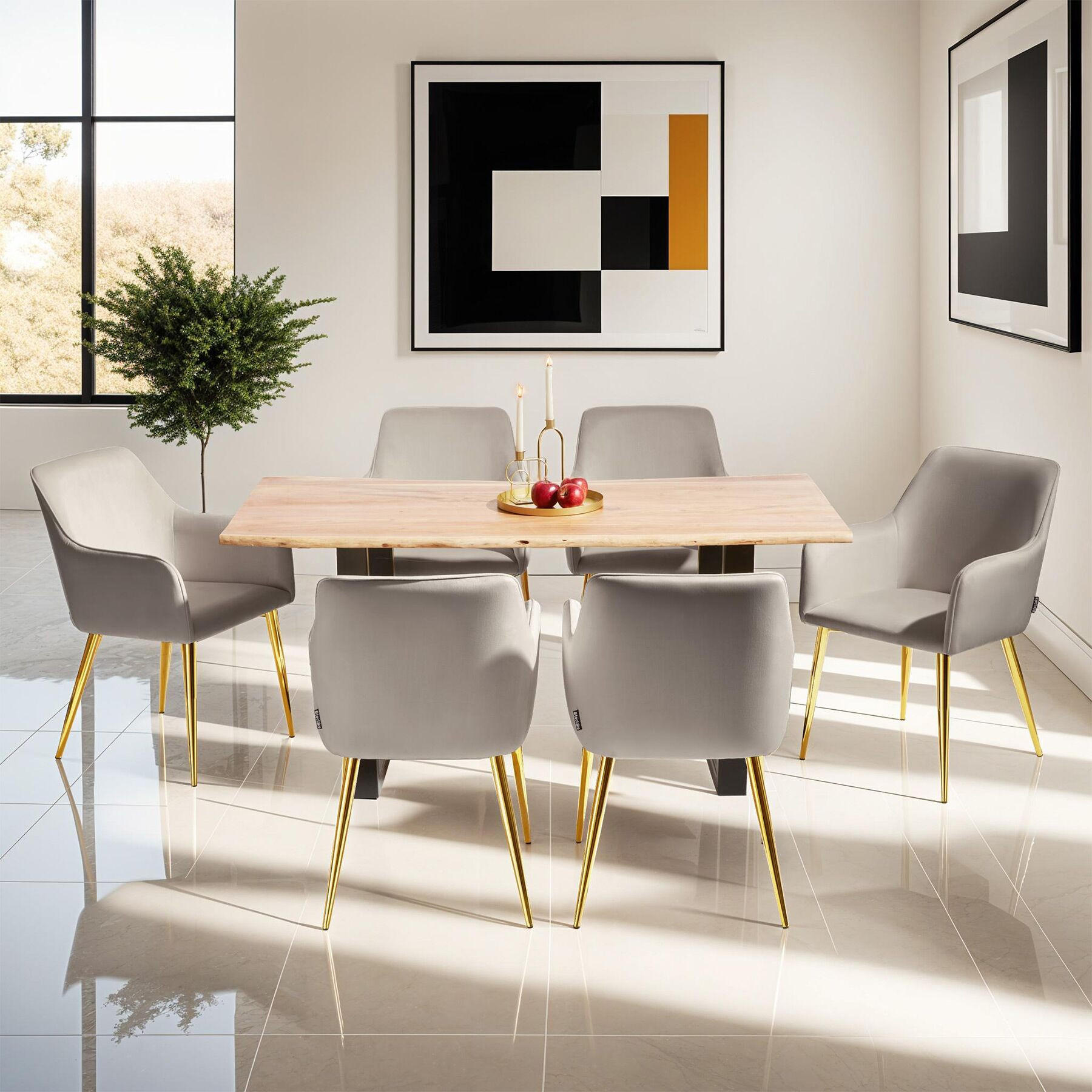 Thumbnail - tectake Armlehnstuhl, Taupe, Textil, Pappel, 55x86.5x63.5 cm, Esszimmer, Stühle, Esszimmerstühle, Armlehnenstühle