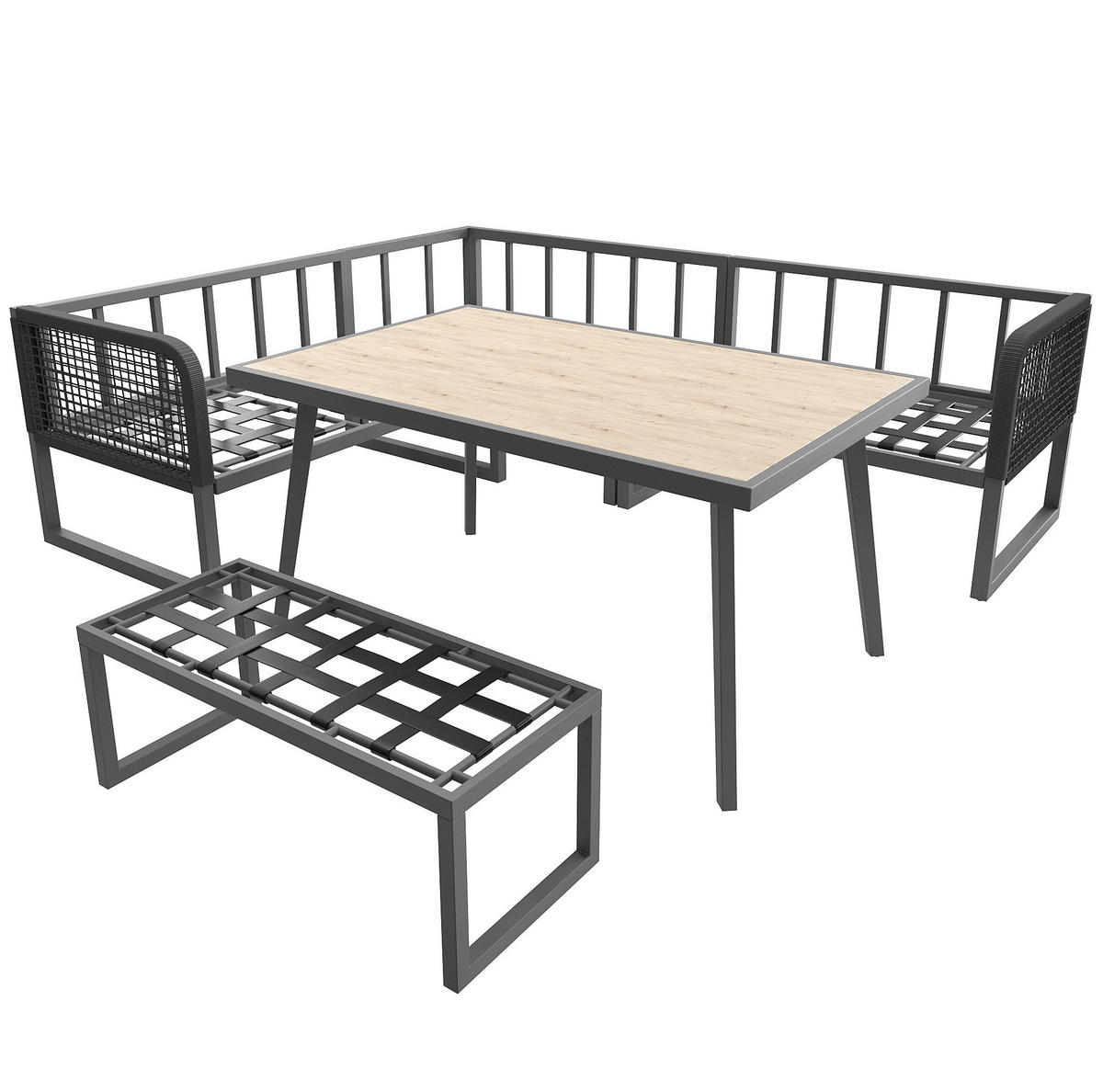 GARTENMÖBEL-SET modular mit Tisch 5-tlg. PE-Rattan Grau - Grau, Metall - Beauniv