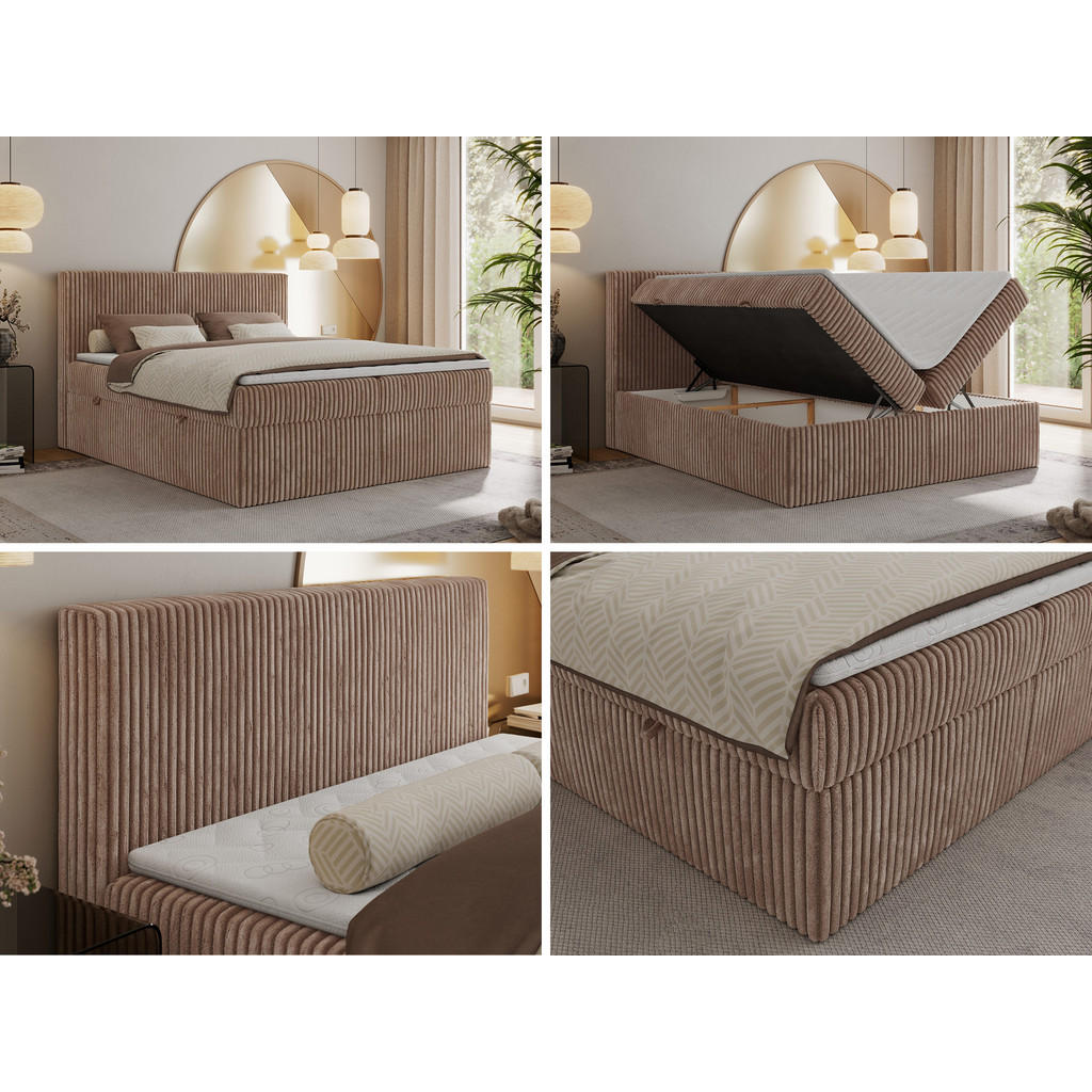 Thumbnail - Boxbett, Braun, Textil, 2-Sitzer, H4, 7-Zonen, Rechteckig, 160x200 cm, Oeko-Tex®, Schlafzimmer, Betten, Boxspringbetten