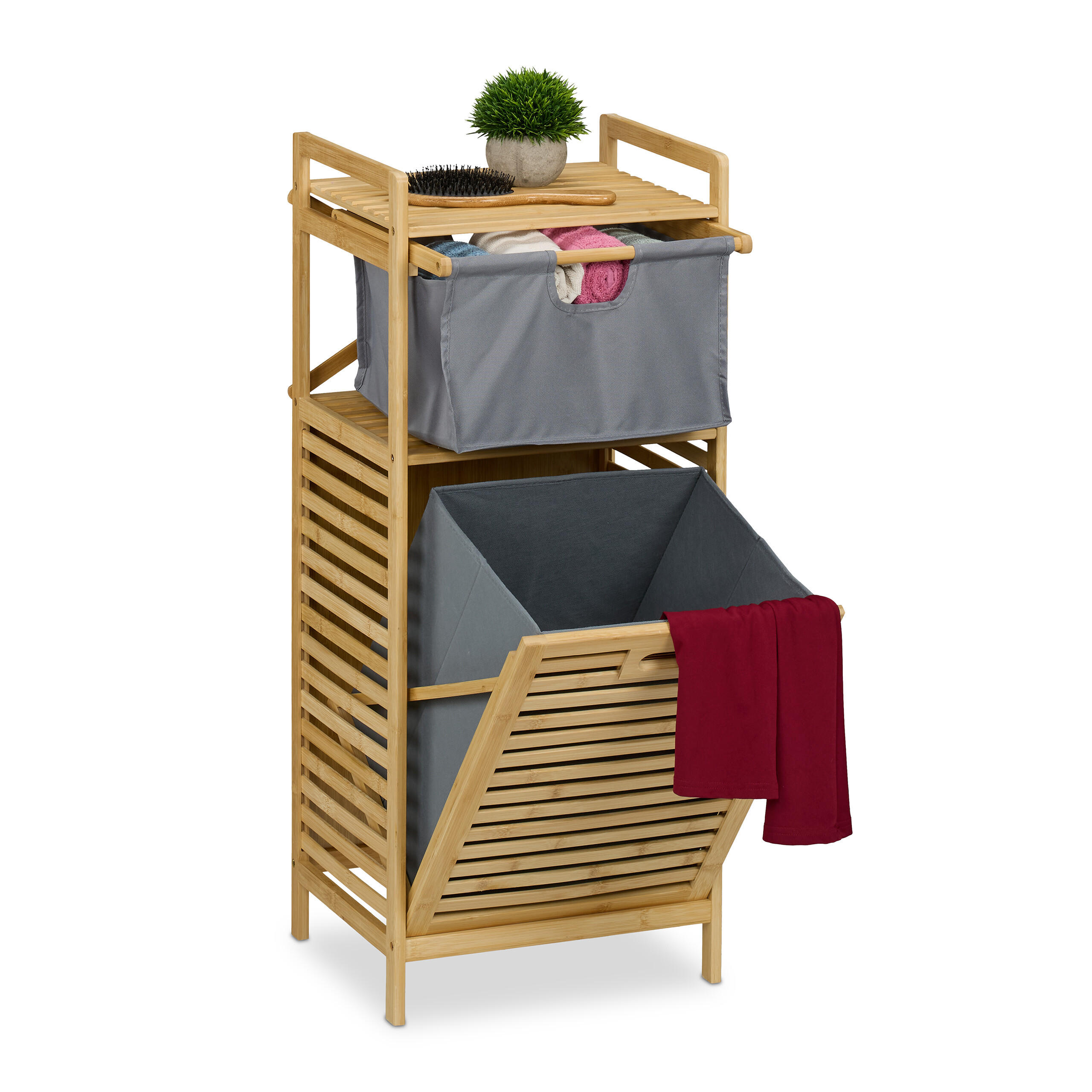 WÄSCHEKORB - Hellbraun, Holz/Textil (40/95/33cm) - Relaxdays