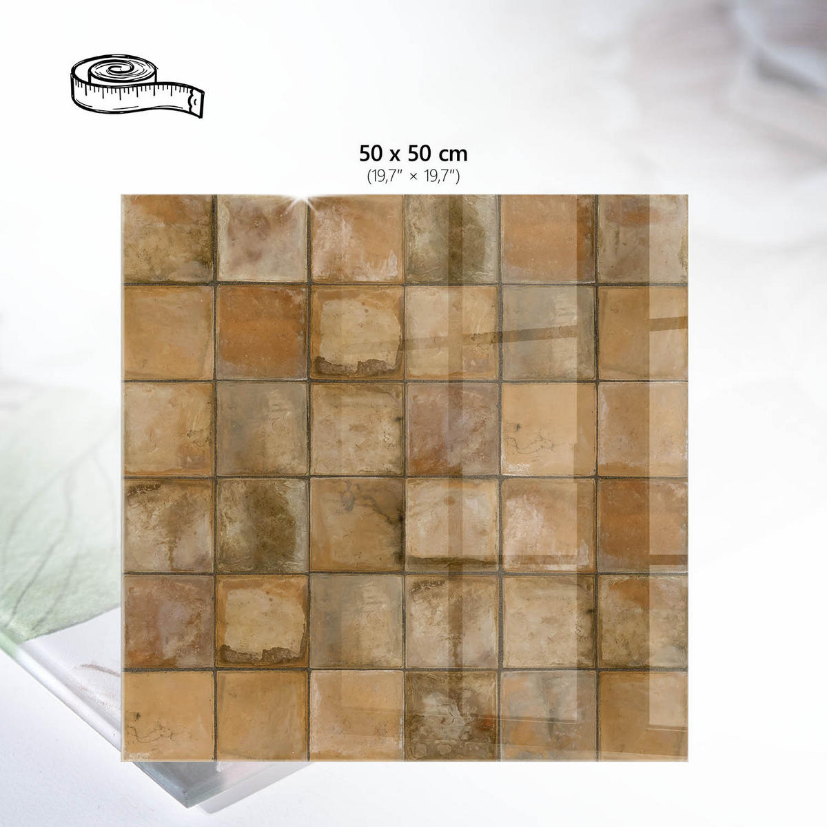 TISCHPLATTE 50x50 cm – Rustikale Fliesen - Braun, Glas (50/50/0.4cm) - Wallfluent