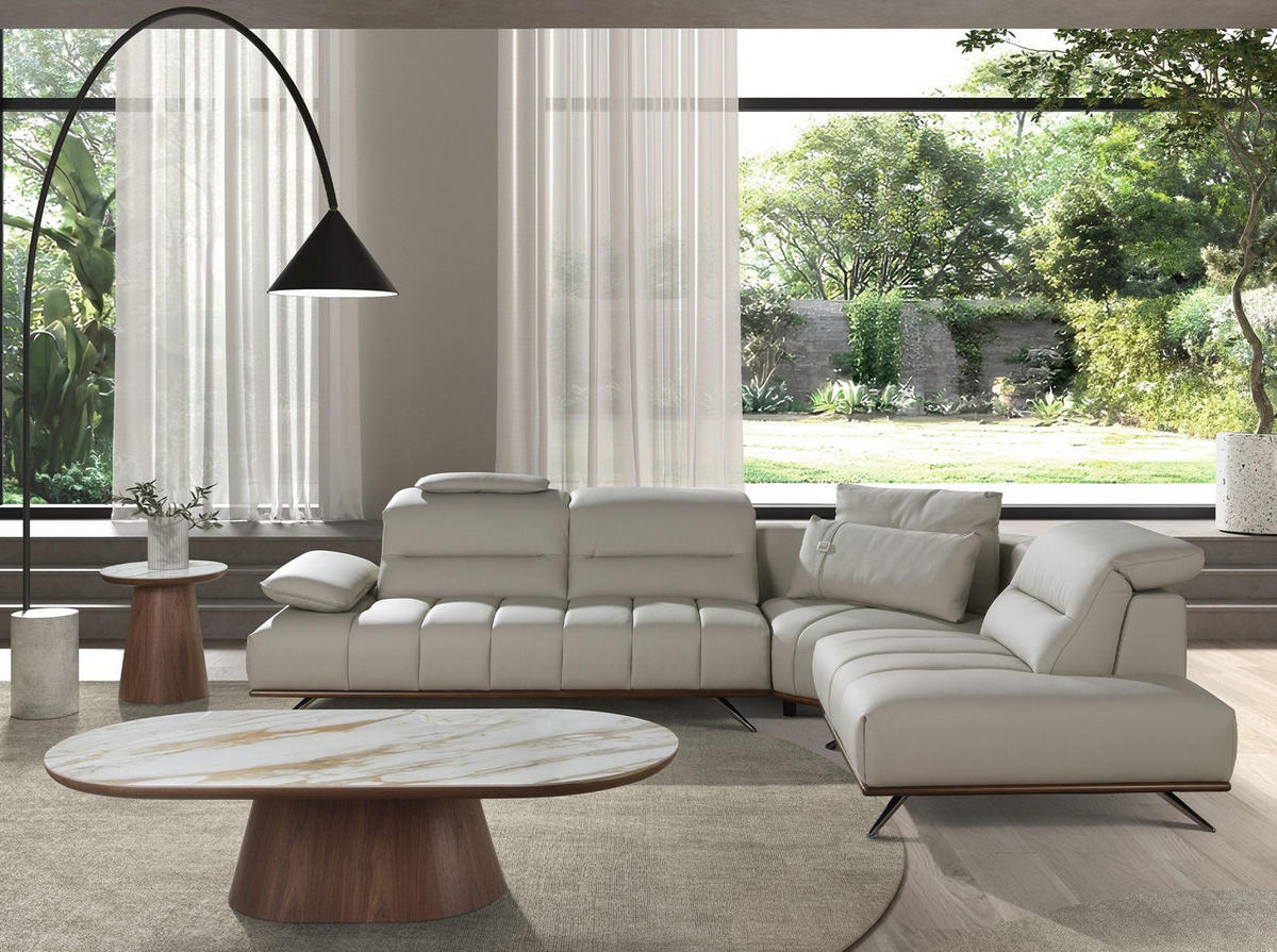 ECKSOFA Rechtsseitiges Ecksofa aus hellgrauem Leder 310/235/102 cm - Chromfarben/Dunkelgrau, Leder/Metall (310/235cm) - ANGEL CERDA