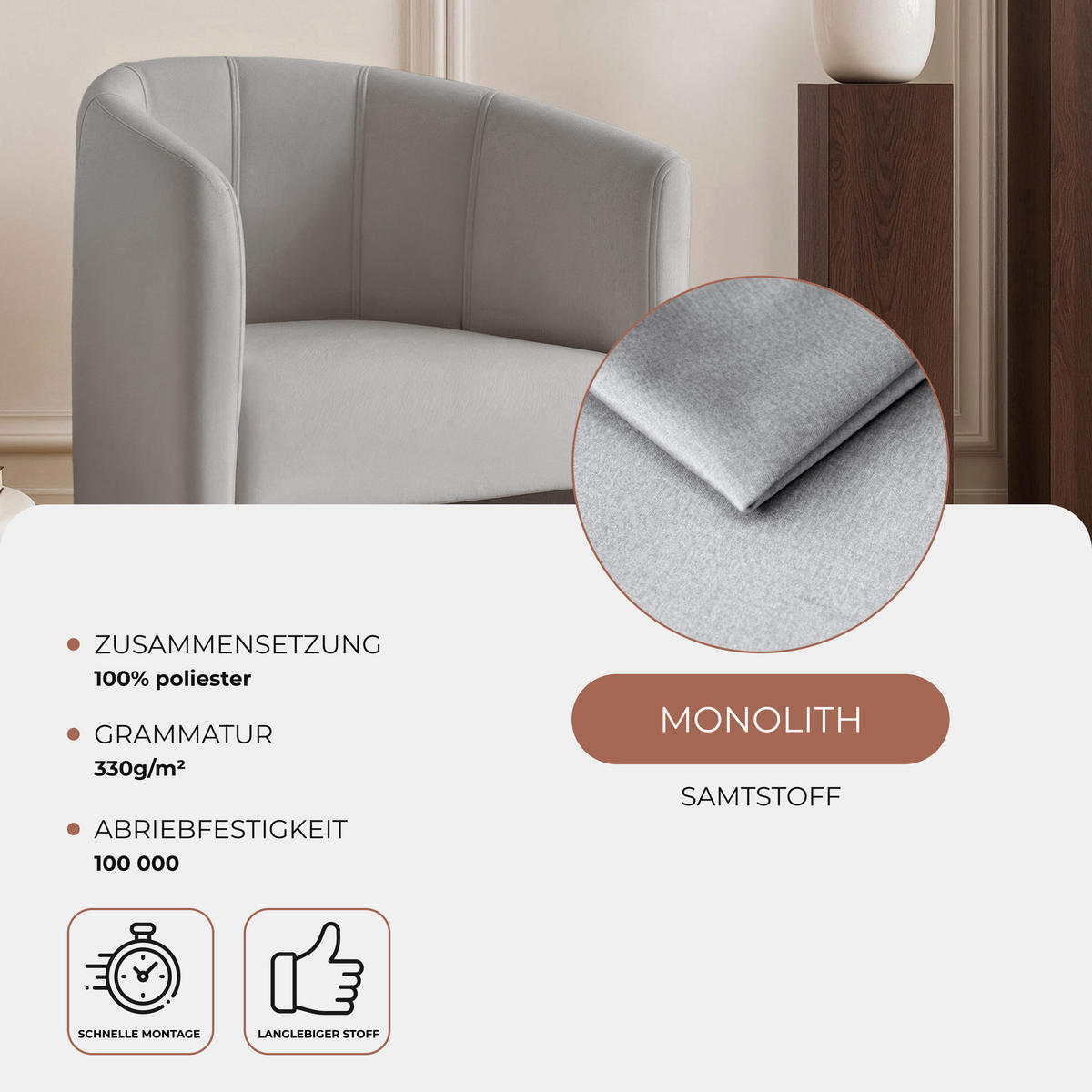 COCKTAILSESSEL KIRA 58/74 cm Hellgrau - Hellgrau, Kunststoff/Textil (58/74/58cm) - Idohome