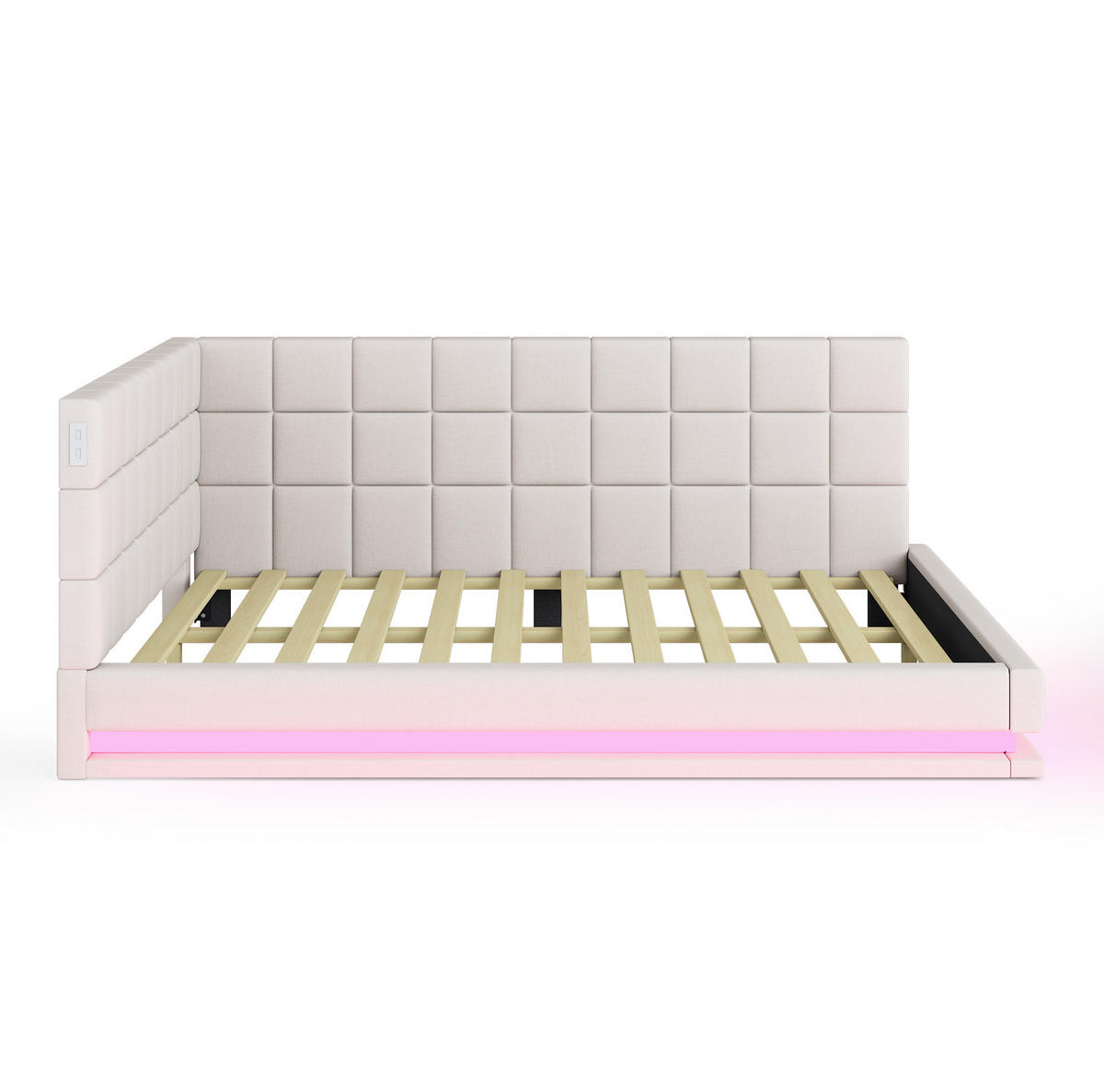 POLSTERBETT 140/200 cm Beige mit LED-Beleuchtung und USB-Anschluss - Beige, Leder (140/200cm) - Flora Grace