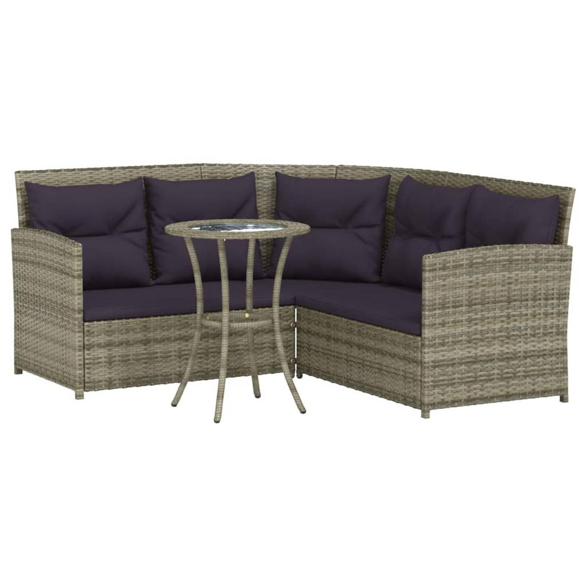 LOUNGEGARNITUR mit Sofagarnitur in L-Form und 48 cm Couchtischm, aus Poly Rattan, 2-teiliges Set - Grau, Kunststoff - vidaXL