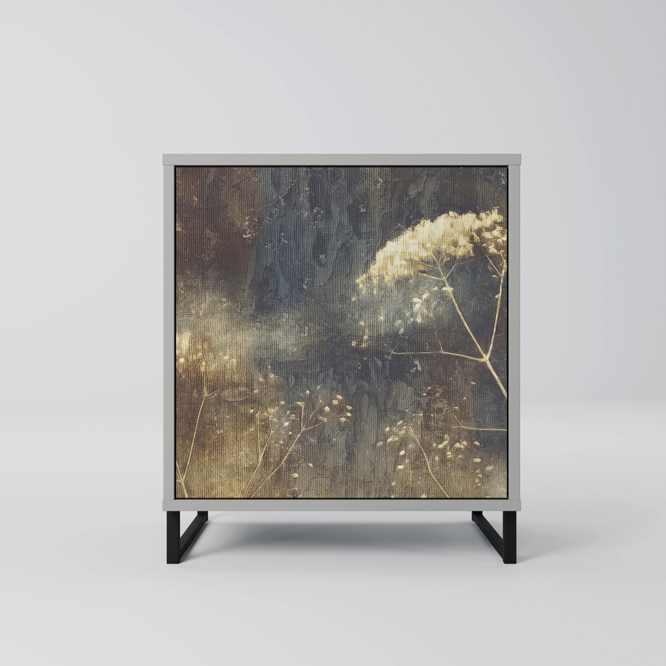 SIDEBOARD GENTLE POWER, Grau, 57,5x42x67,5 cm, Schwarze Metall-Rahmenfüße - Multicolor/Schwarz, Holzwerkstoff/Metall (57.5/67.5/42cm) - SpaceRebels