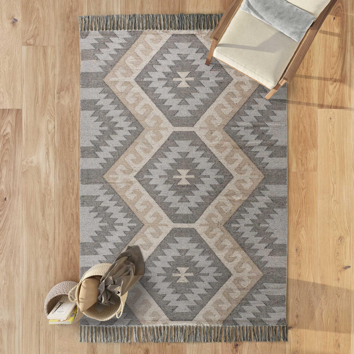 HANDWEBTEPPICH Grau Chandia 80/120 cm - Grau, Naturmaterialien (80/120cm) - Atticgo