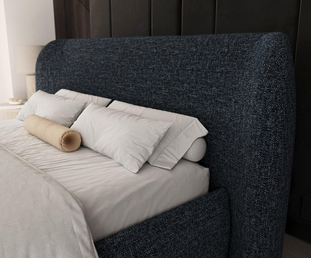 POLSTERBETT Bellano mit Stauraum 160/200 cm Marineblau im Modesto Stoff - Schwarz/Naturfarben, Holz/Holzwerkstoff (160/200cm) - AltaBeds