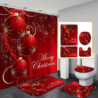 DUSCHVORHANG SET Luxus Weihnachten Duschvorhang Badematte Toilettenmatte - Rot, Textil (180/180cm) - MCBOSON