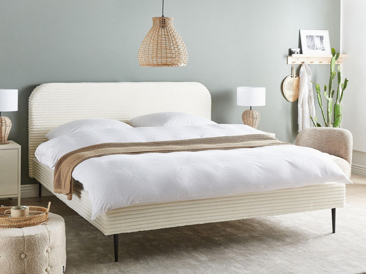 POLSTERBETT mit Lattenrost 180x200 cm Weiß Flayat - Creme, Textil (180/200cm) - Beliani