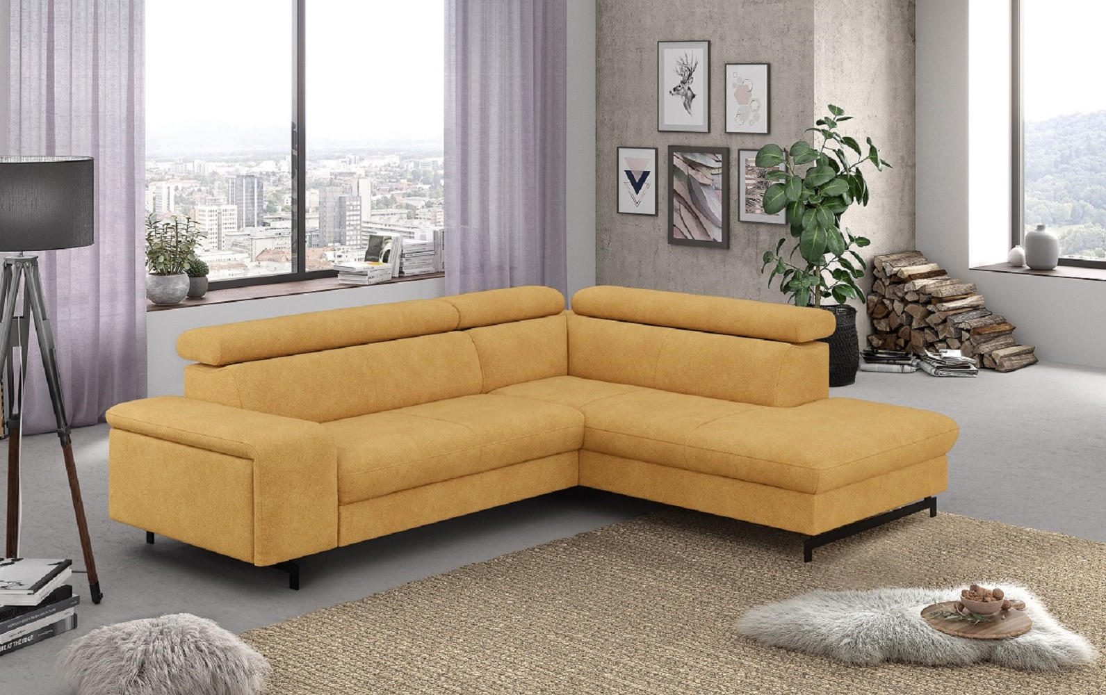 ECKSOFA mit Schlaffunktion und Bettkasten - Gelb/Schwarz, Kunststoff/Textil (215/262cm) - Cotta