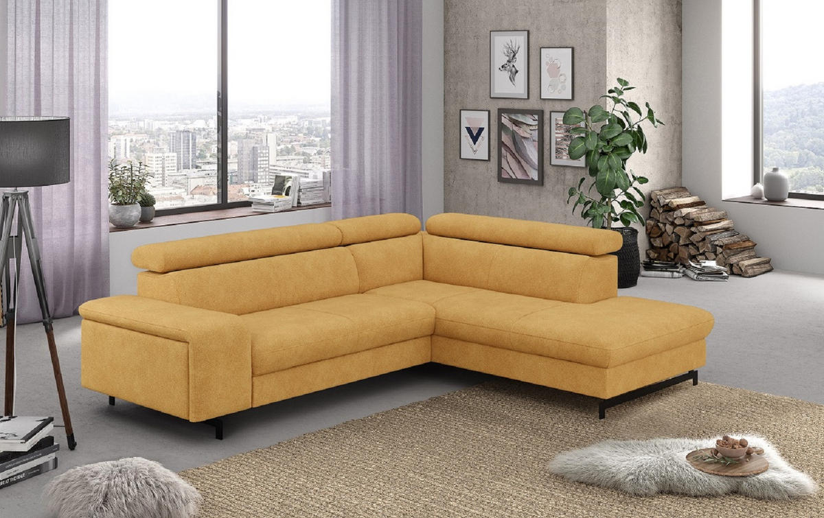 ECKSOFA mit Schlaffunktion und Bettkasten - Gelb/Schwarz, Kunststoff/Textil (215/262cm) - Cotta