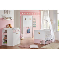 BABYZIMMER Cindy in Weiß und Rosé 8 teilig mit 2 türigem Kleiderschrank - Weiß, Holzwerkstoff (120/200/80cm)