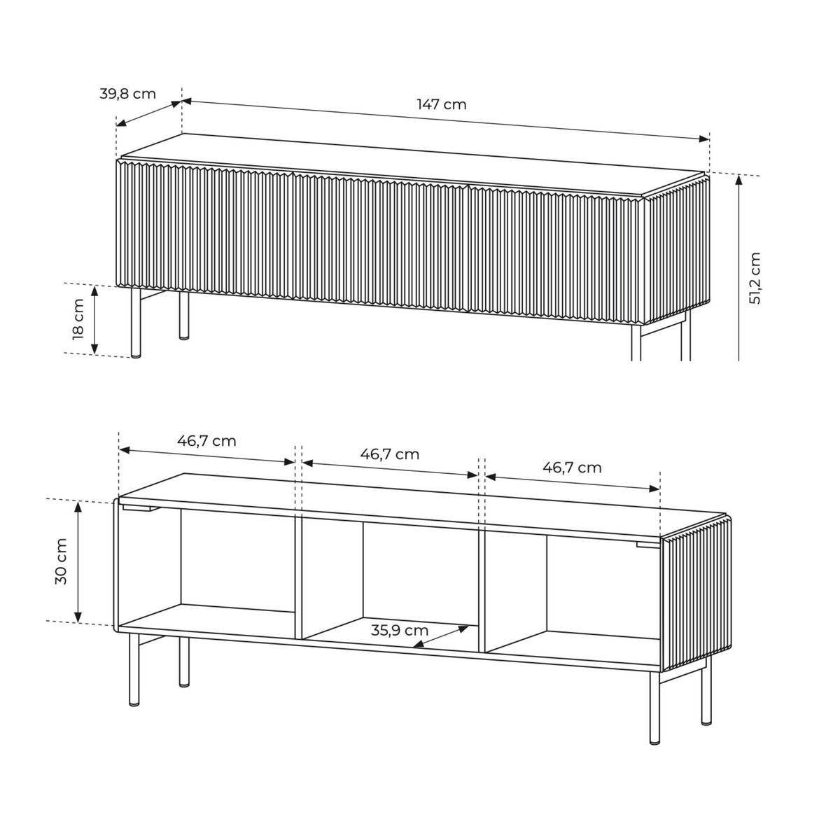 TV-SCHRANK, Kaschmir, 147 x 51,2 x 39,8 cm - Beige, Holzwerkstoff (147/51.2/39.8cm) - 3XE LIVING