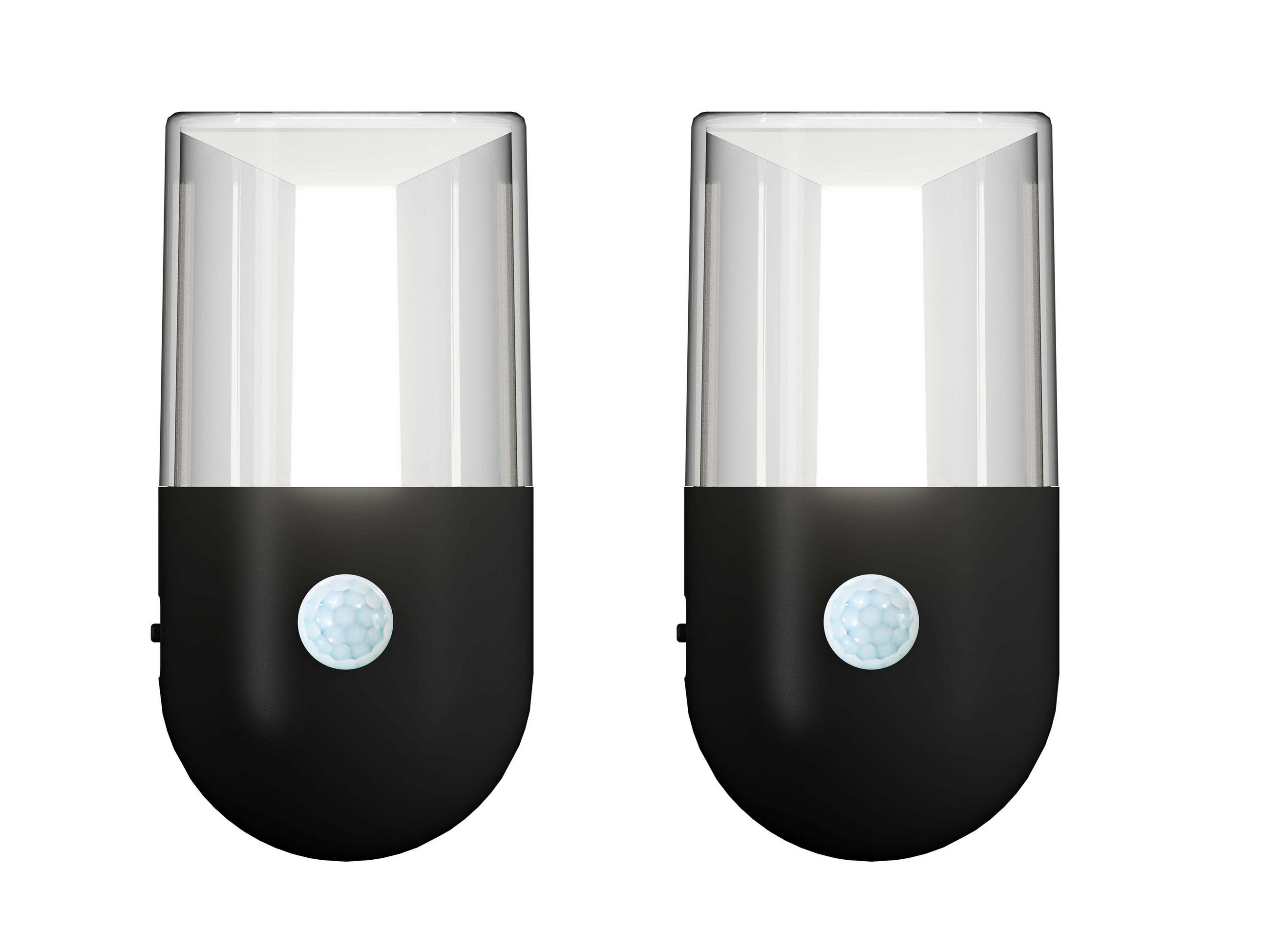 LED Nachtlicht mit Dämmerungssensor & Bewegungsmelder, Up&Down Licht für Steckdose 2er-Set Zylinder-Schwarz - Schwarz, Kunststoff (8.6/5/10cm) - Northpoint