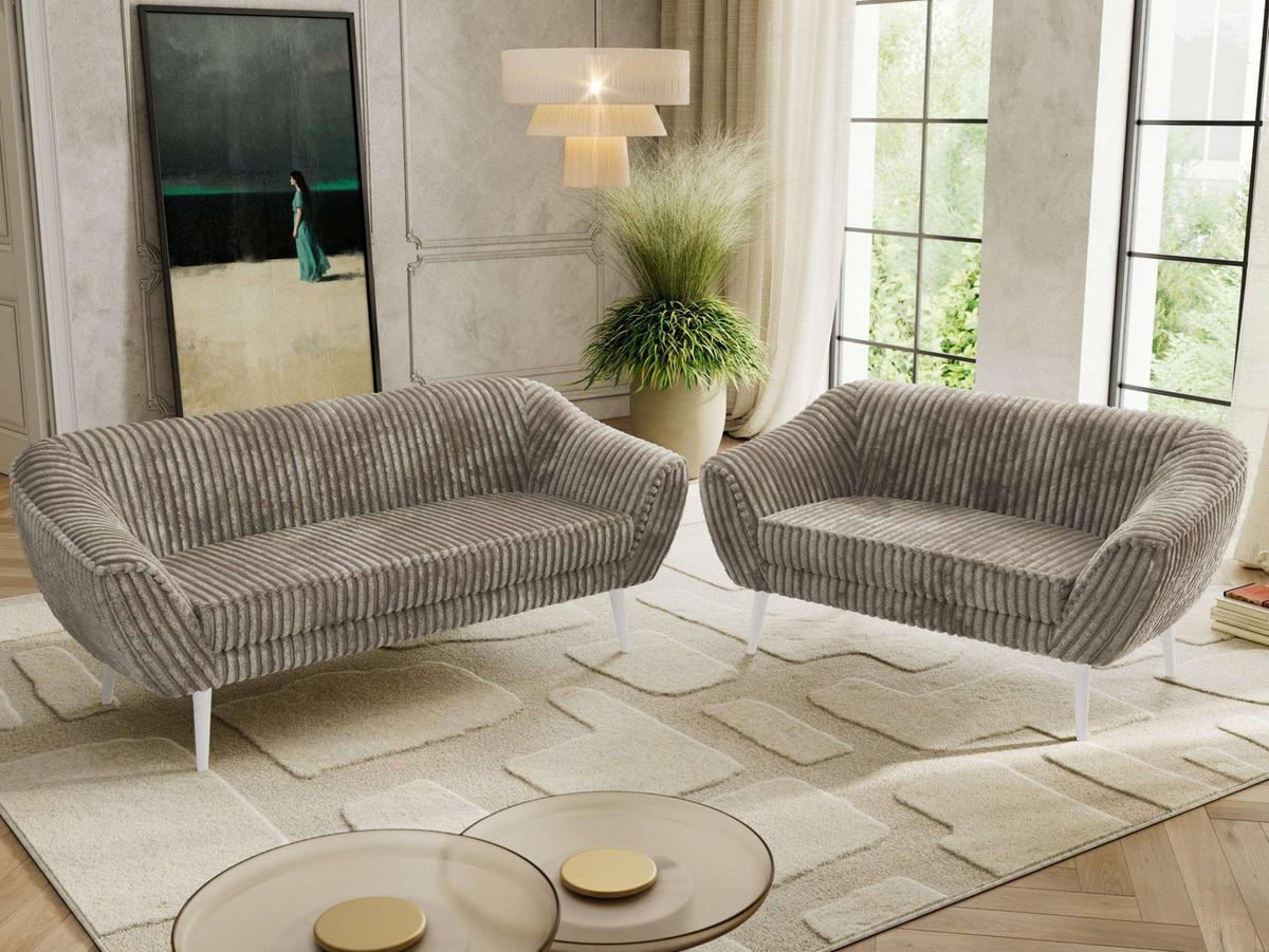 SEDACÍ SOUPRAVA 3+2 PIRS - Světle hnědá Manšestr - Bílé nohy - bílá/světle hnědá, kompozitní dřevo/textil (180/75/74cm) - MKS