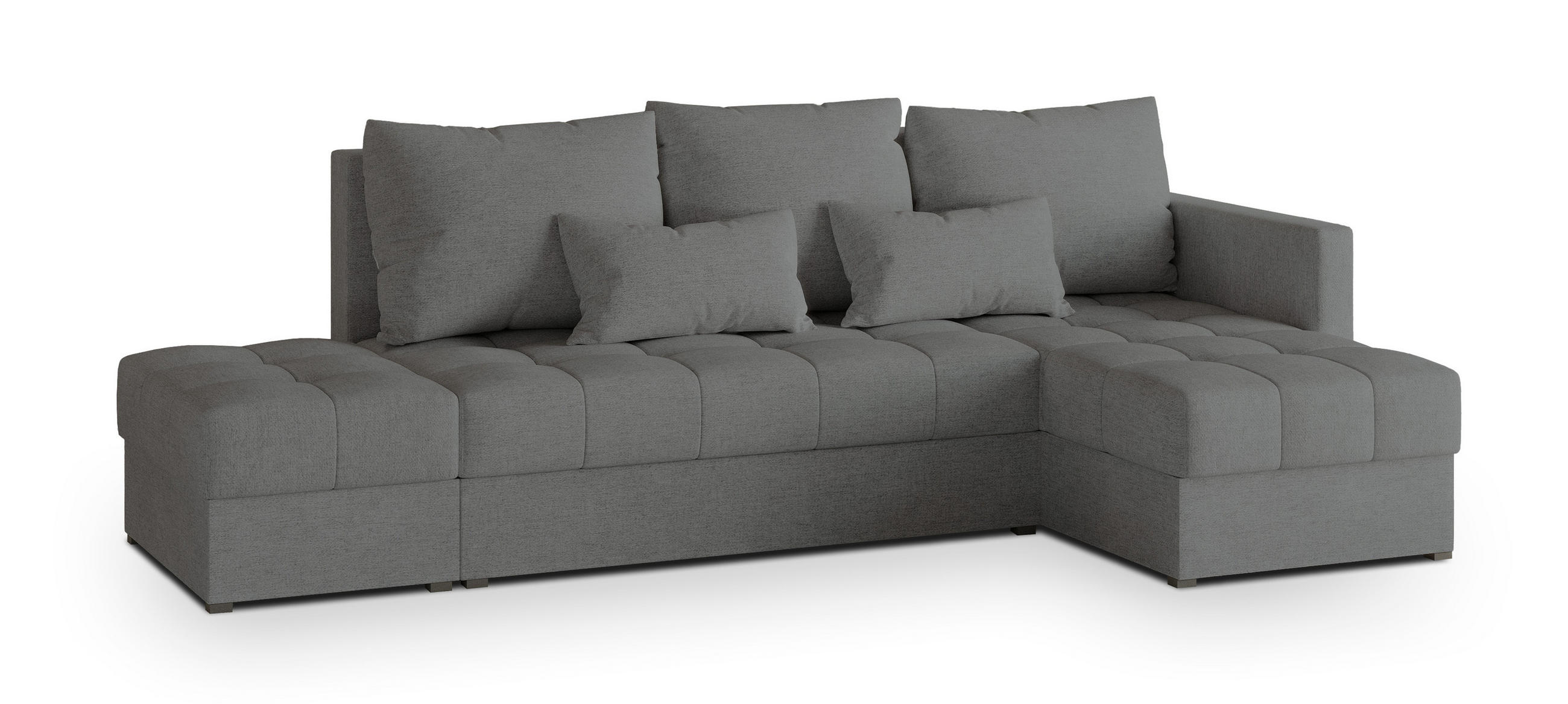 ECKSOFA LUMARI R-S Grau Plüsch-Stoff mit Schlaffunktion - Grau, Holz (262/143cm) - MASSENO