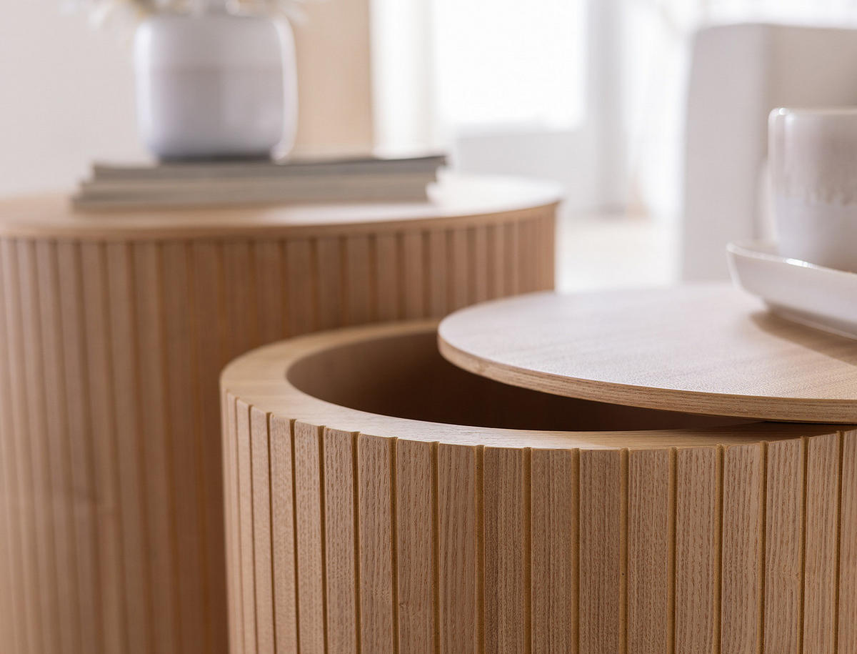 COUCHTISCH - 2er-Set - Echtholzfurnier - Eschefarben, Holzwerkstoff (49/49/38cm) - home24