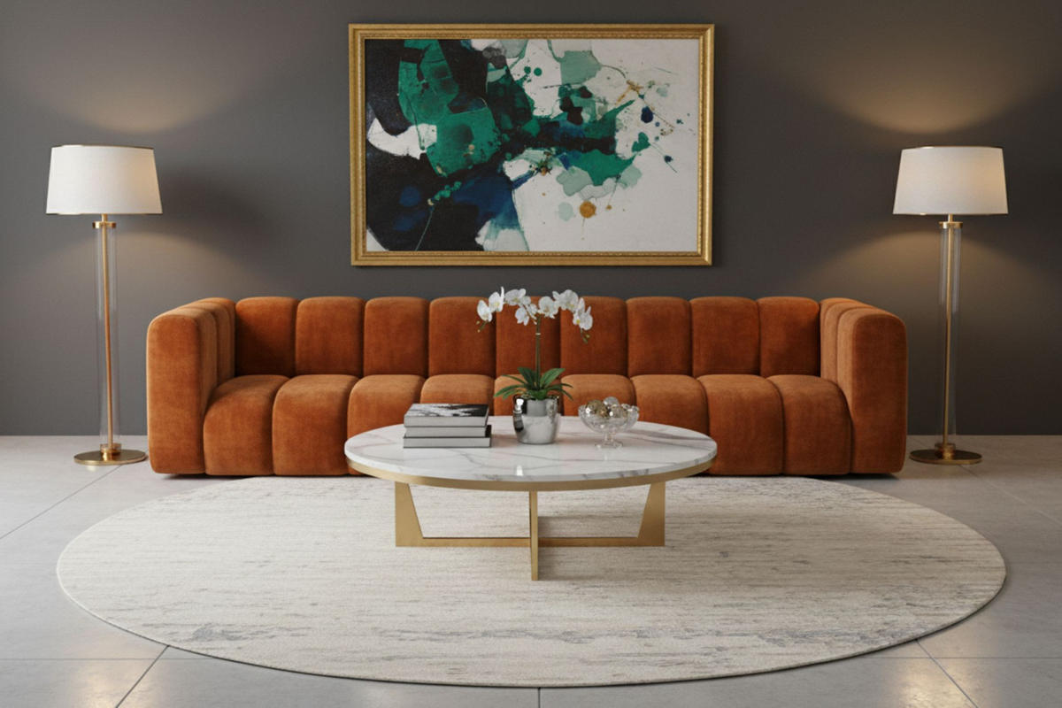 COUCH, Fünfsitzer-Sofa Grand, Veloursstoff Salvador, Braun - Braun, Holz (314/70/87cm) - Kaiser Möbel