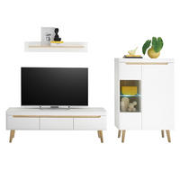 WOHNWAND 3-teilig weiß matt, Eiche, skandinavisch 270 cm, Schrankwand mit Soft-Close-Funktion - Eichefarben/Weiß, Glas/Eichenholz (270/170/40cm) - Furn.Design