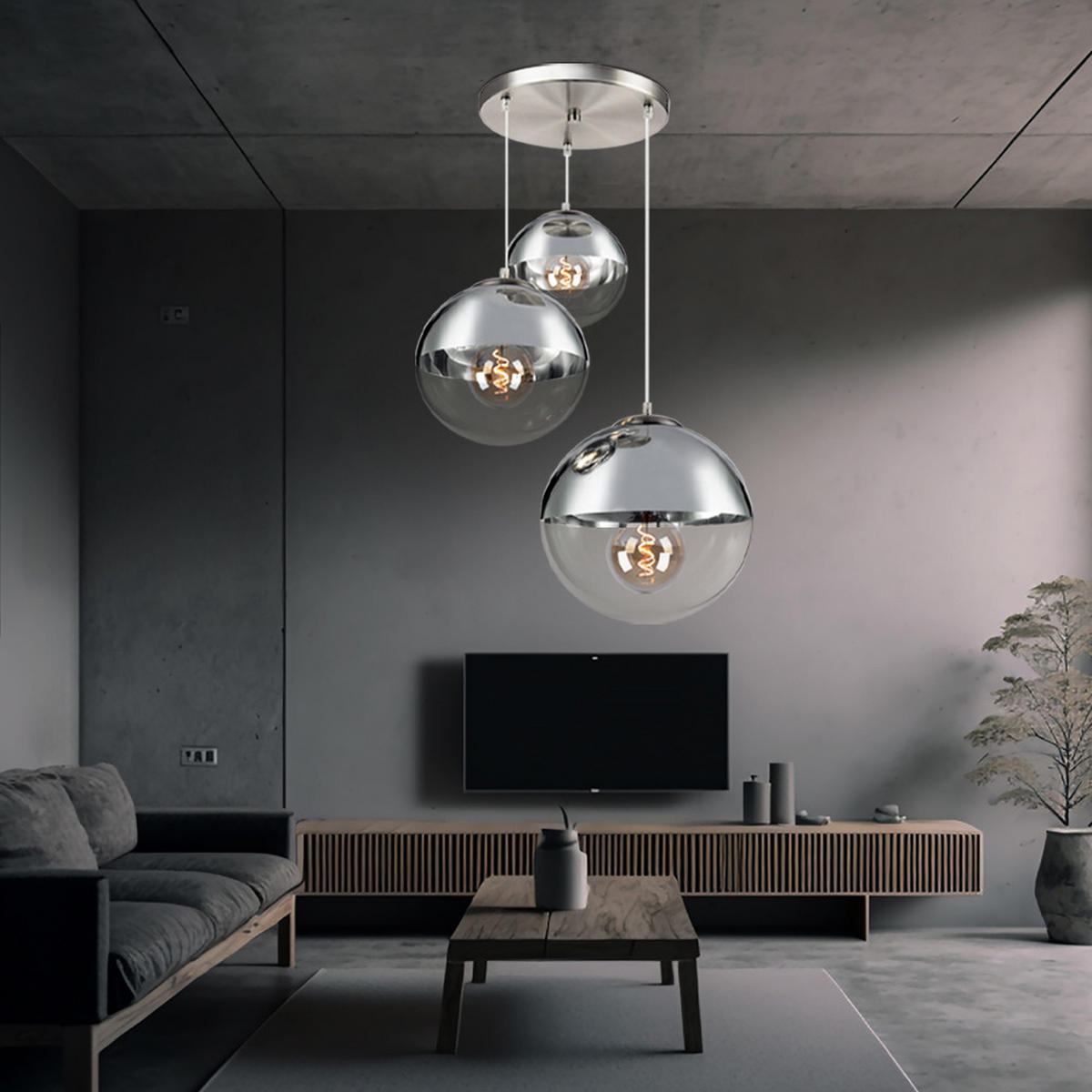 HÄNGELEUCHTE Glas Chrom Silber - Silberfarben, Glas (51/51/120cm) - Globo Lighting