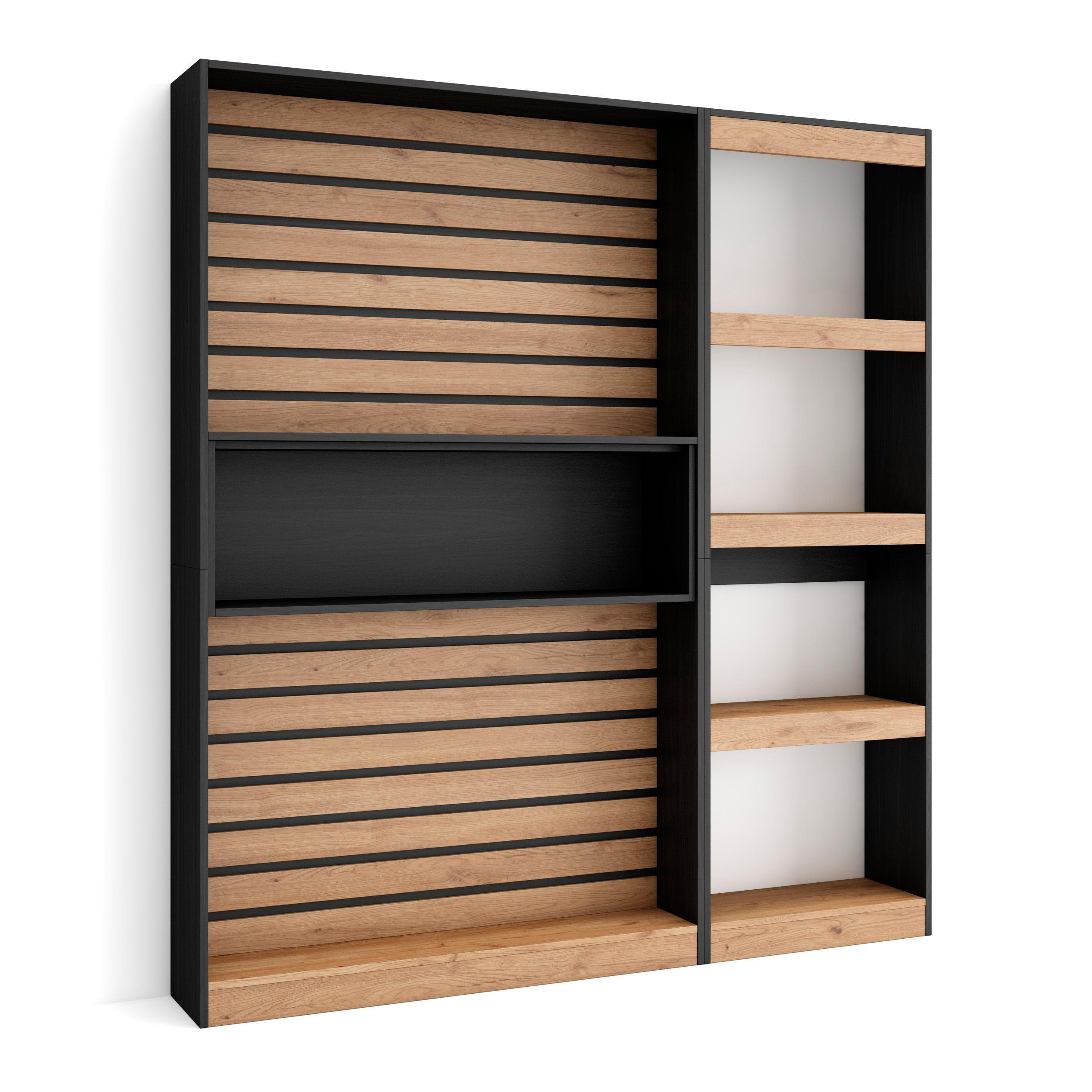 Skraut Home Regal Eiche, Schwarz 170x186x25 cm