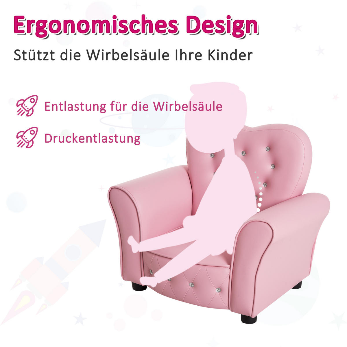 KINDERSEESSEL, Rosa, PVC, Schaumstoff - Rosa, Kunststoff (41.5/49/59cm) - HOMCOM